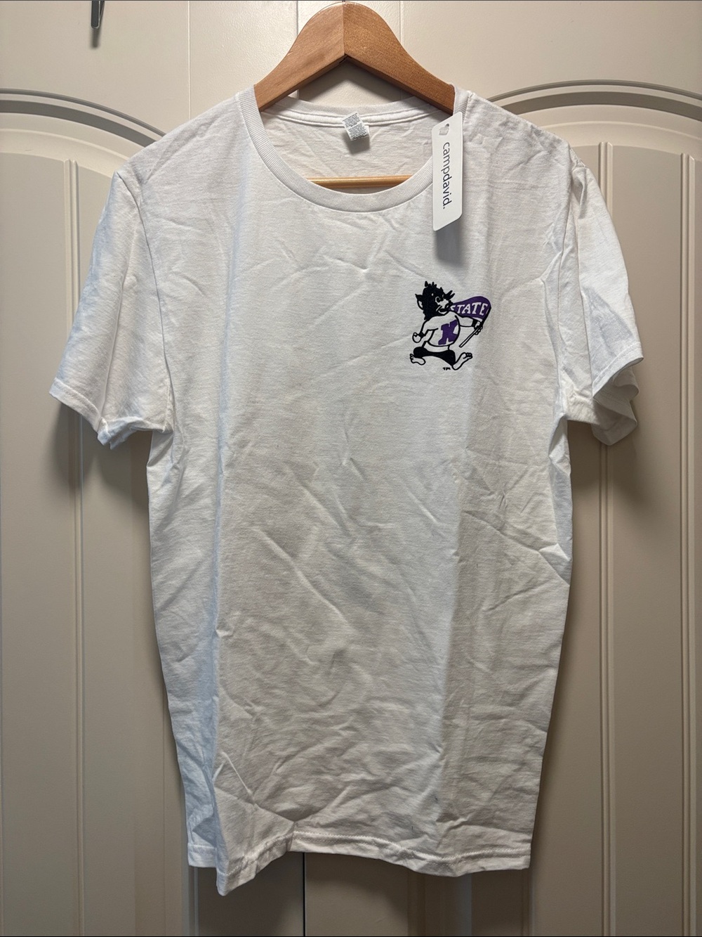 Campus Graphic White Short Sleeve Tee with Purple Logo